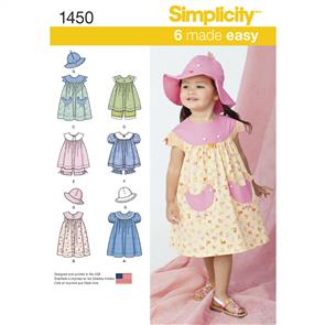 Simplicity Pattern 1450 Toddlers' Dress, Top, Panties and Hat