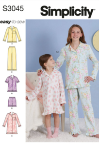 Simplicity Sewing Pattern Children's Lounge Tops, Gown, Shorts and Pants S3045