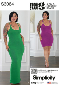Simplicity Sewing Pattern Women's Knit Dress in Two Lengths by Mimi G Style S3064