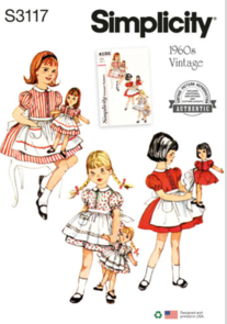 Simplicity Sewing Pattern 1950s Children's Dress and Apron, Doll and Dolls' Dress and Apron S3117