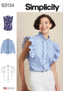 Simplicity Sewing Pattern Misses' Ruffled Button Front Top with Sleeve Variations S3134