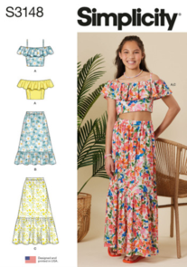 Simplicity Sewing Pattern Girls' Ruffle Top and Skirt S3148