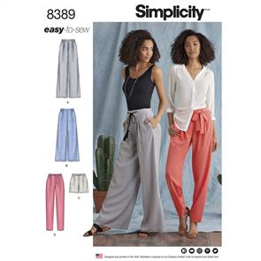 Simplicity Pattern 8389 Women’s Trousers with Length and Width Variations and Tie Belt