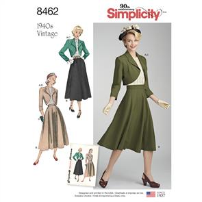 Simplicity Pattern 8462 Women’s Vintage Blouse, Skirt and Lined Bolero