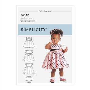 Simplicity Pattern 9117 Babies' Dresses, Panties & Headband