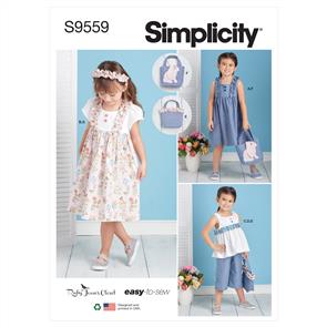 Simplicity Pattern 9559 Children's Dress, Top, Pants, Purses and Headband
