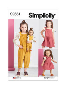 Simplicity Children's Knit Tops, Overalls, and Jumper and Doll Clothes for 18" Do