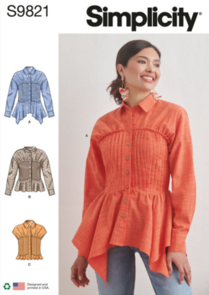 Simplicity Sewing Pattern Misses' Blouse with Collar, Sleeve Variations S9821