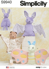 Simplicity Sewing Pattern Plush Bat, Moth and Flying Squirrel S9940
