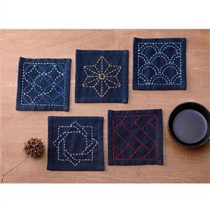 Olympus Sashiko Tsumugi Sampler Coasters Navy Blue