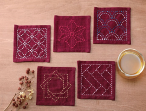 Olympus Sashiko Tsumugi Sampler Coasters Deep Red