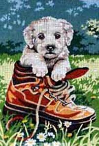 SEG De Paris Tapestry Canvas Puppy In A Shoe 30X40
