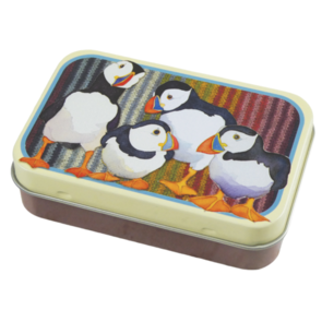 Emma Ball Stripey Puffins Mini Hinged Tin