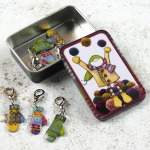 Emma Ball Mittens Crochet Markers in a  Gnome Tin (T250)