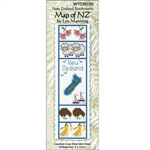 Lyn Manning Cross Stitch Kit Bookmark - Map of NZ