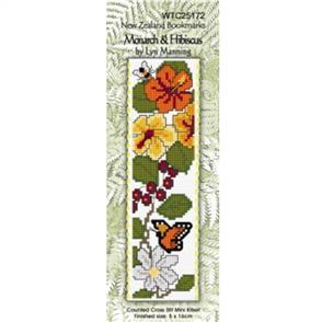 Lyn Manning Cross Stitch Kit Bookmark - Monarch & Hibiscus