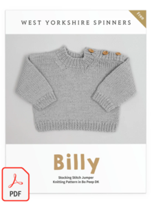 West Yorkshire Spinners Billy Stocking Stitch Jumper in Bo Peep DK - Knitting Pattern