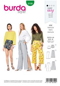 Burda Style Pattern 6199 Misses' Trousers/Pants – Shorts – Elastic Waist – Hem Frills