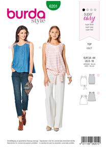 Burda Style Pattern 6201 Misses' Tank Top – Flared Form
 – with Waistband and Tie Bands