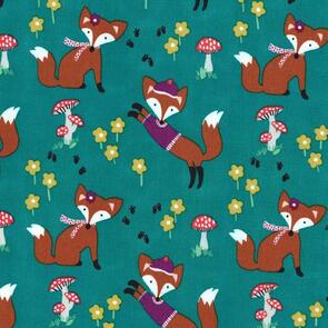 Michael Miller Fox Woods Teal Lil' Foxy