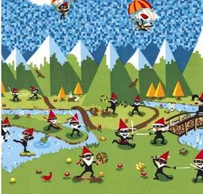 Michael Miller Gnomes Blue Border Ninja Gnomes