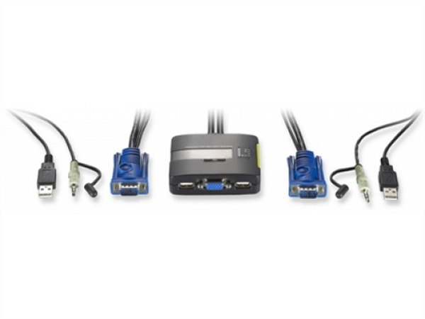 2-Port USB KVM Switch With Audio and Built-in Cables