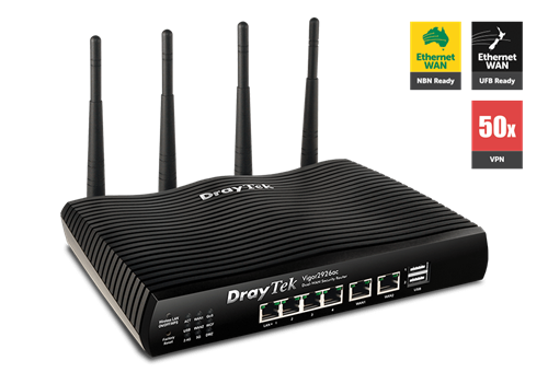 Dual-GigE WAN Router/Firewall, 802.11AC WiFi, IPSec, PPTP, SSL VPN Vigor 2926ac
