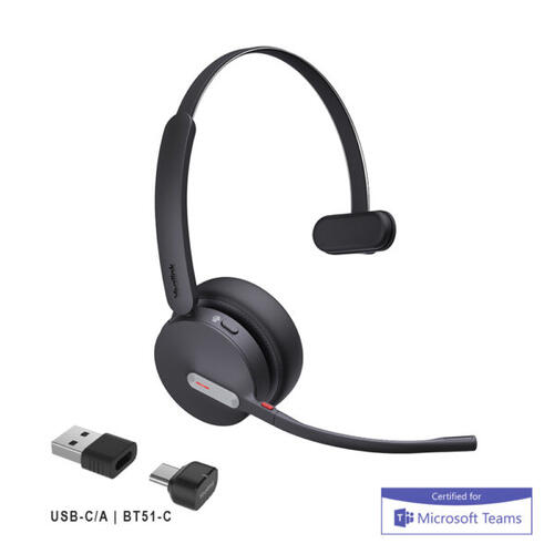 Bluetooth Wireless Headset, Mono, UC/TEAMS, with USB-A and USB-C
