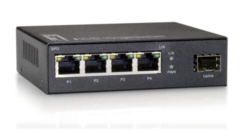 5-Port Gigabit Switch, 4x GigE RJ45, 1x GigE SFP