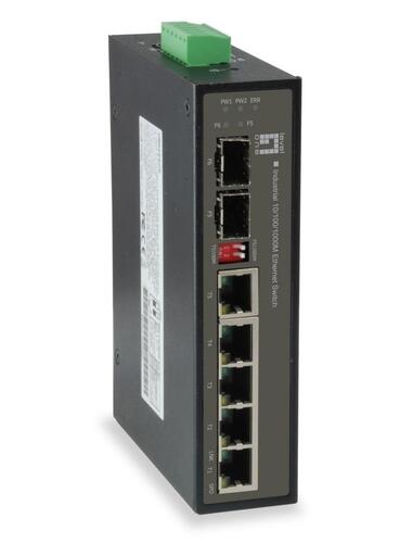 6-Port Gigabit Industrial Switch, 1 x SFP, 1 x SFP/RJ45 Combo, -40°C to 75°C, DIN-Rail