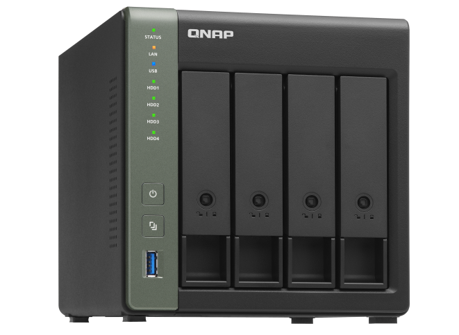4-Bay NAS, Quad-core 1.7 GHz CPU, 4GB RAM, 1x 2.5GigE, 1x 10GbE SFP+