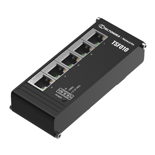 Flat Industrial 5 Port 10/100 Mbps Switch, Integrated DIN rail bracket