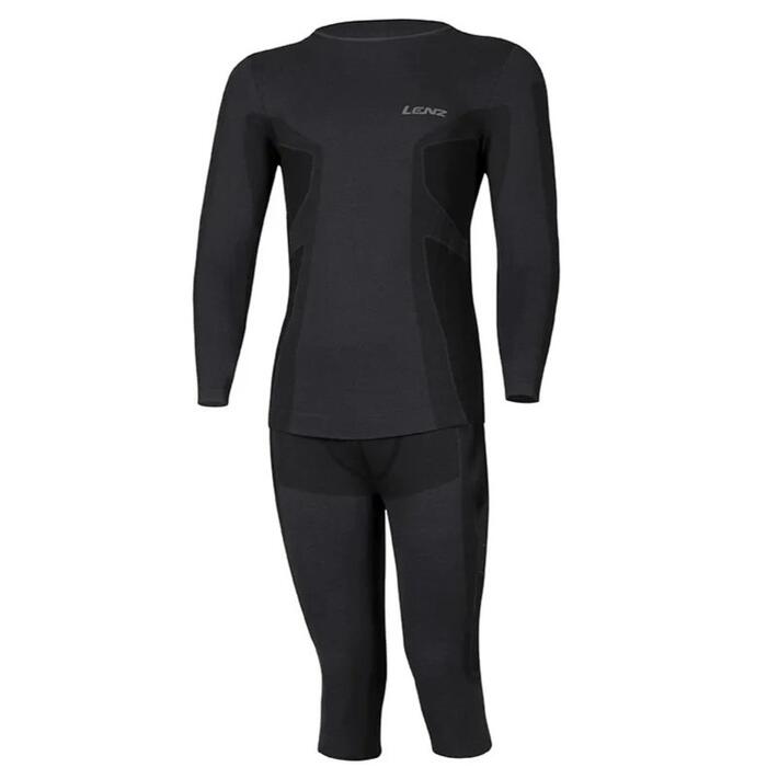 Lenz Mens Merino Base Layer Set with 3/4 Pant - Black